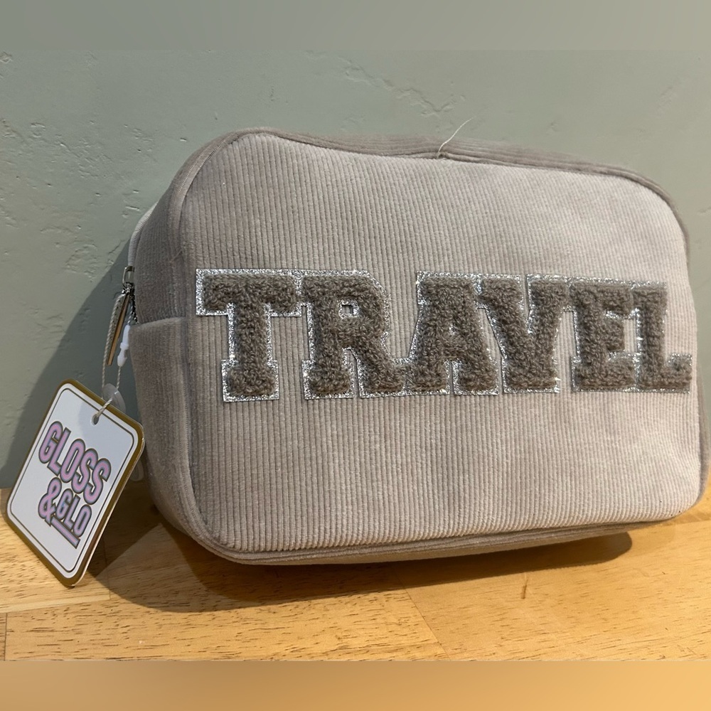 NWTS Gloss & Glo Tan Corduroy Travel Cosmetic Pouch. - Picture 5 of 7